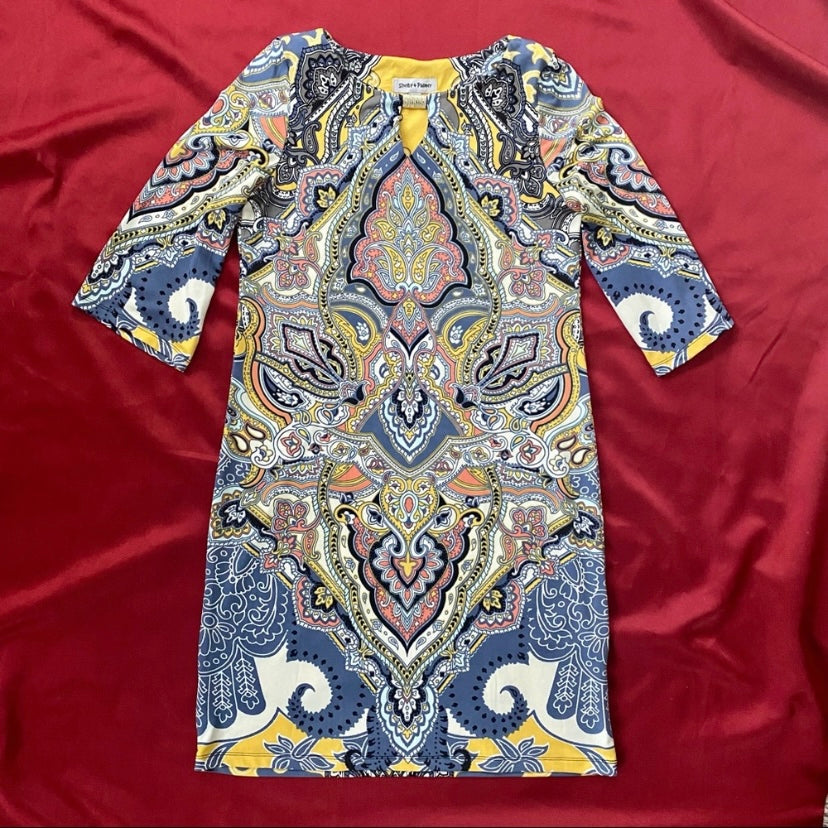 Mellow Yellow Longsleeve Paisley Mod Shift Dress (L)