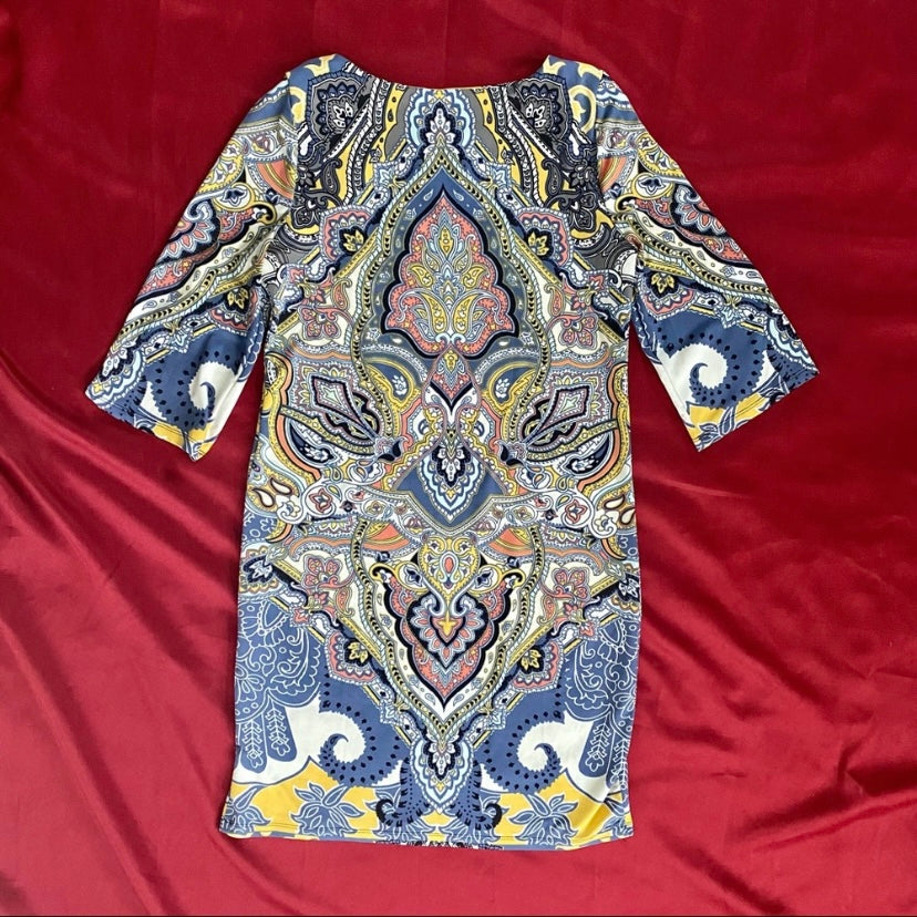 Mellow Yellow Longsleeve Paisley Mod Shift Dress (L)