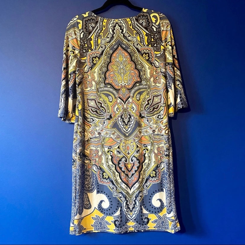 Mellow Yellow Longsleeve Paisley Mod Shift Dress (L)