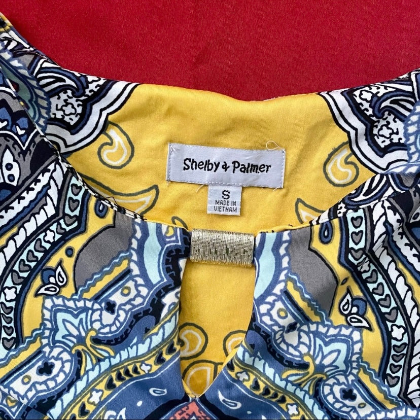 Mellow Yellow Longsleeve Paisley Mod Shift Dress (L)