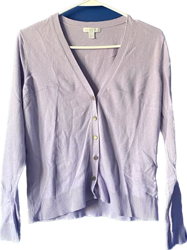 Pastel Spring New York & Company Cotton Lavender & Crystal Button Cardigan (L)