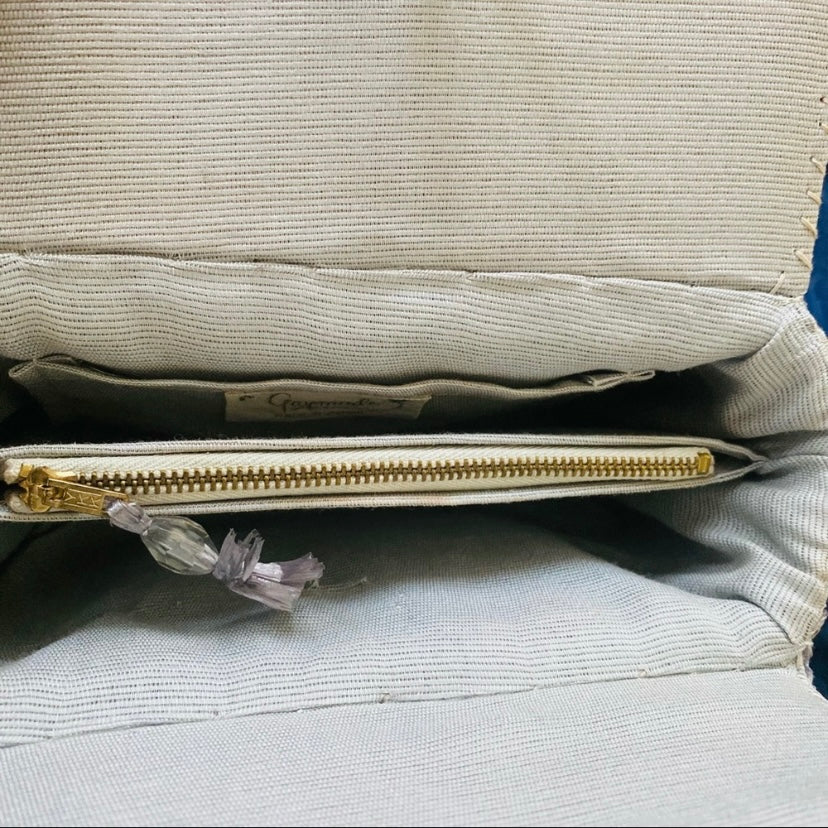 Vintage 60s Gaymode Silver Handmade Straw Beaded Top Handle Bag/ Purse