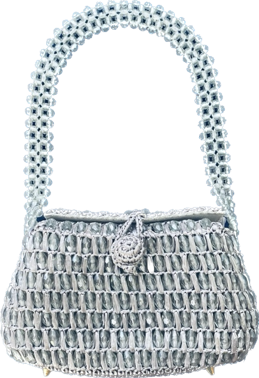 Vintage 60s Gaymode Silver Handmade Straw Beaded Top Handle Bag/ Purse