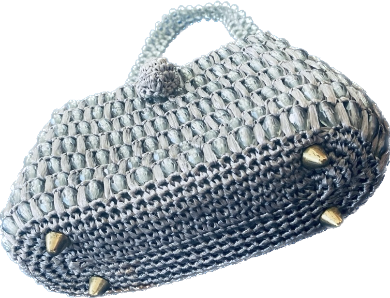 Vintage 60s Gaymode Silver Handmade Straw Beaded Top Handle Bag/ Purse