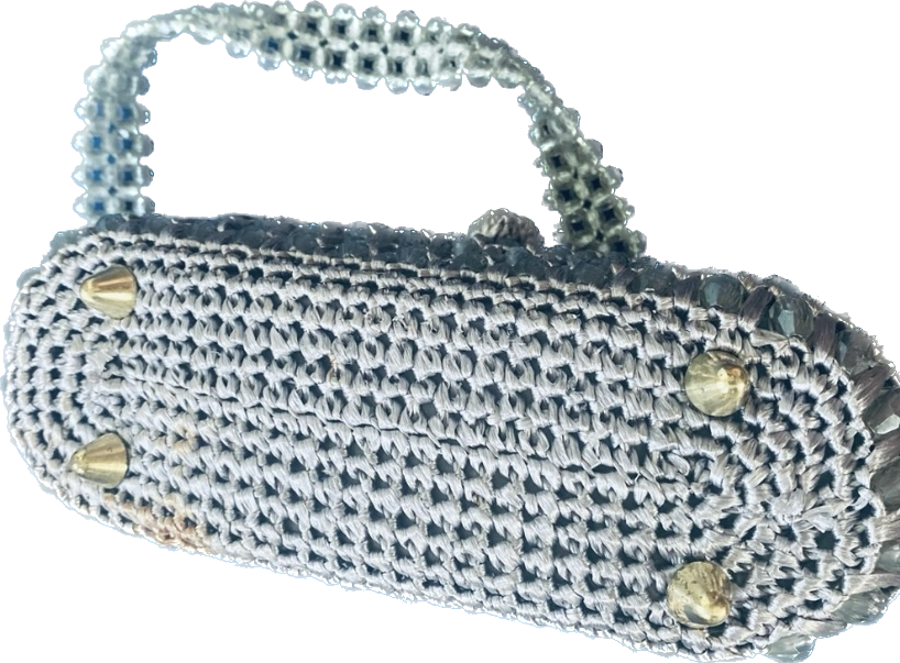 Vintage 60s Gaymode Silver Handmade Straw Beaded Top Handle Bag/ Purse