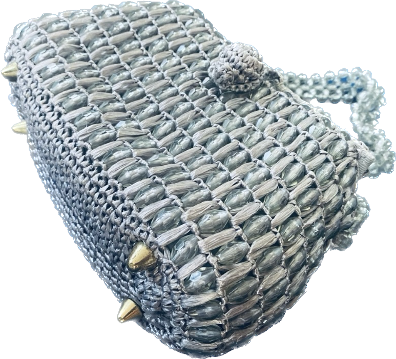 Vintage 60s Gaymode Silver Handmade Straw Beaded Top Handle Bag/ Purse