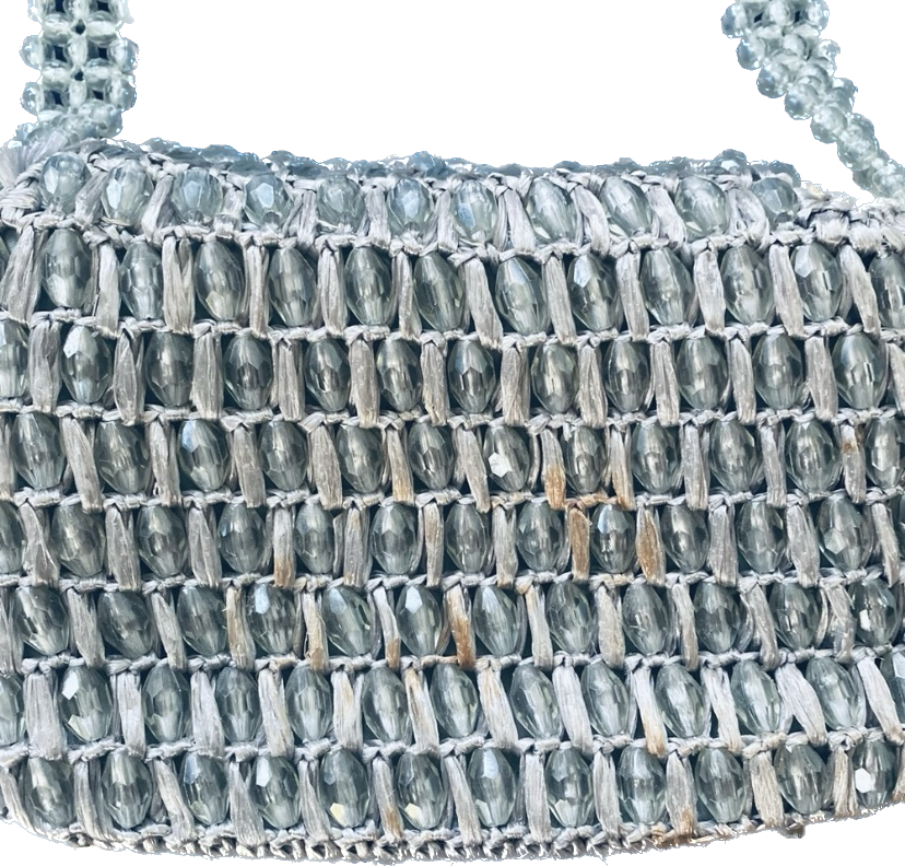 Vintage 60s Gaymode Silver Handmade Straw Beaded Top Handle Bag/ Purse