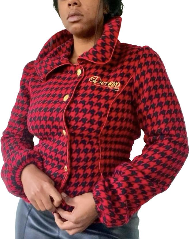 🔔 Y2K Red, Black, & Gold House of Deréon Wool Houndstooth Jacket
