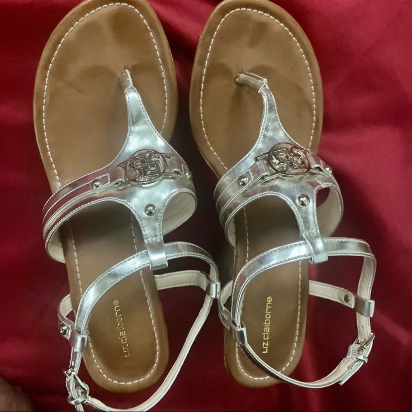 Metallic Gold Liz Claiborne Strappy Cork Wedge Sandals (9M)