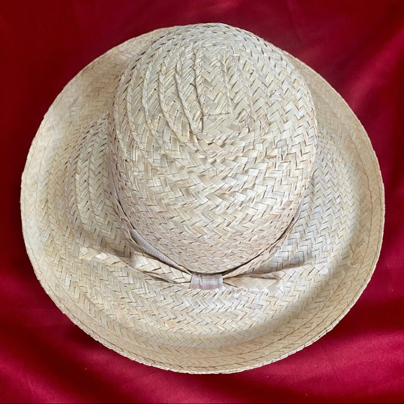 Vintage 100% Straw Sunhat with Asymmetrical Upturned Brim and Bow
