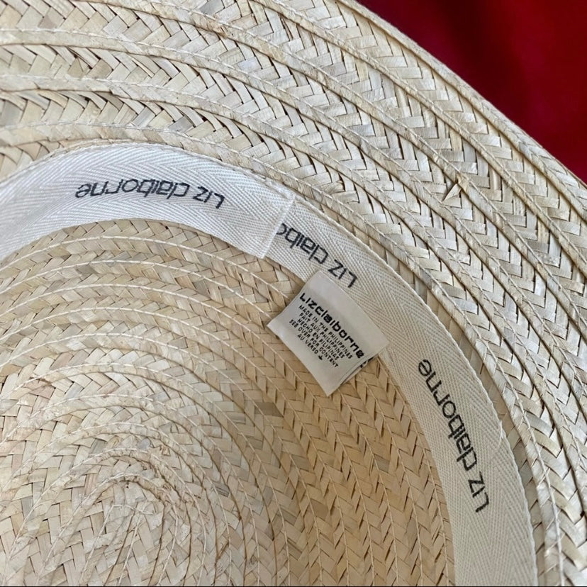 Vintage 100% Straw Sunhat with Asymmetrical Upturned Brim and Bow