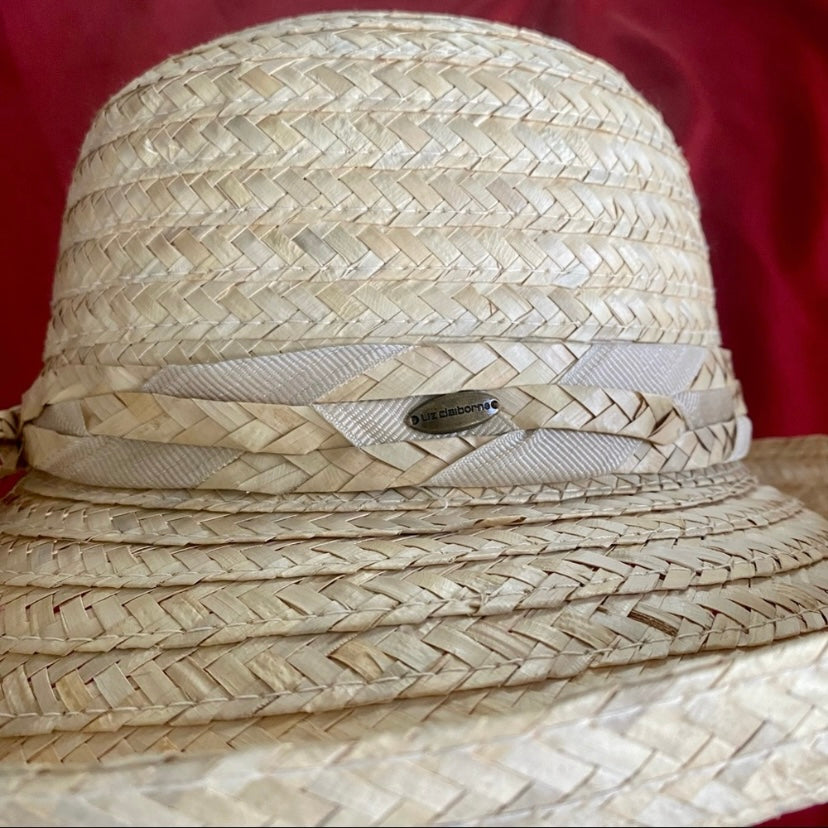 Vintage 100% Straw Sunhat with Asymmetrical Upturned Brim and Bow