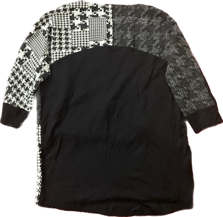 Y2K Patchwork Houndstooth Red, White, & Black 3/4 Sleeve Shirt (M)
