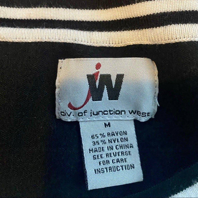 Vintage 90s Black & White Striped Neckline Knit Top (S/M)