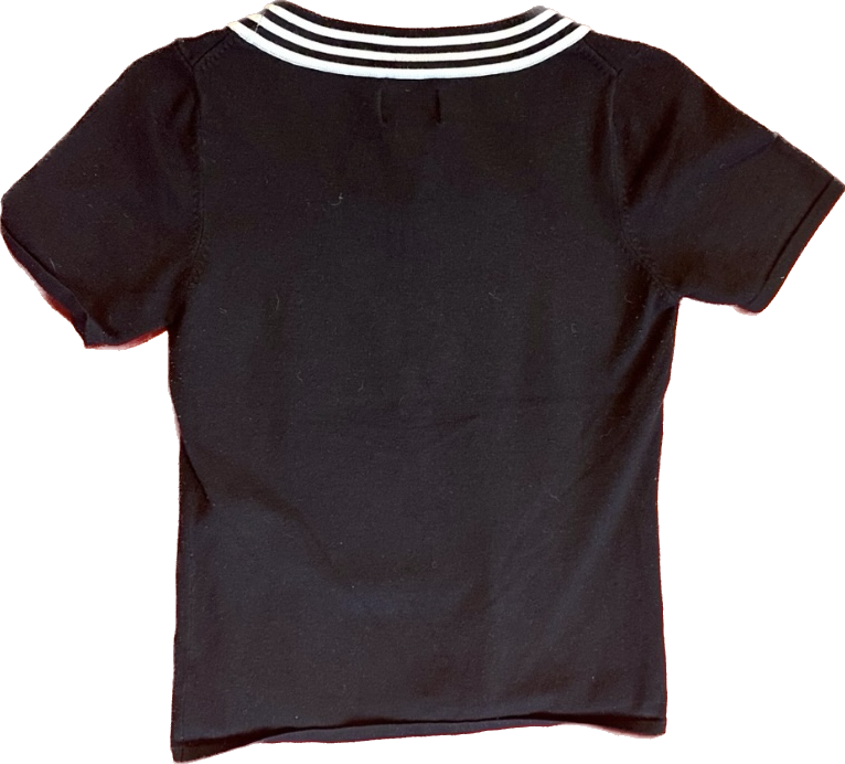 Vintage 90s Black & White Striped Neckline Knit Top (S/M)