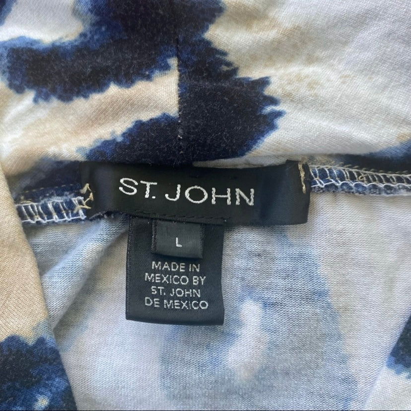 St. John Navy Blue & Cream Leopard Print Top (L)