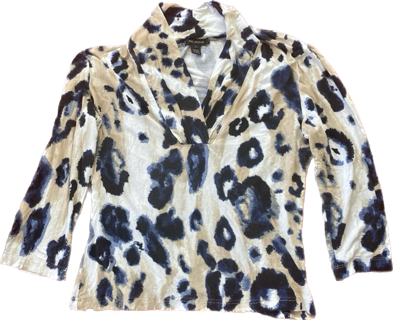 St. John Navy Blue & Cream Leopard Print Top (L)