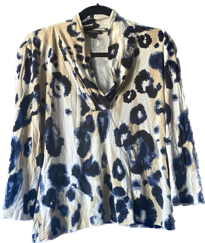 St. John Navy Blue & Cream Leopard Print Top (L)