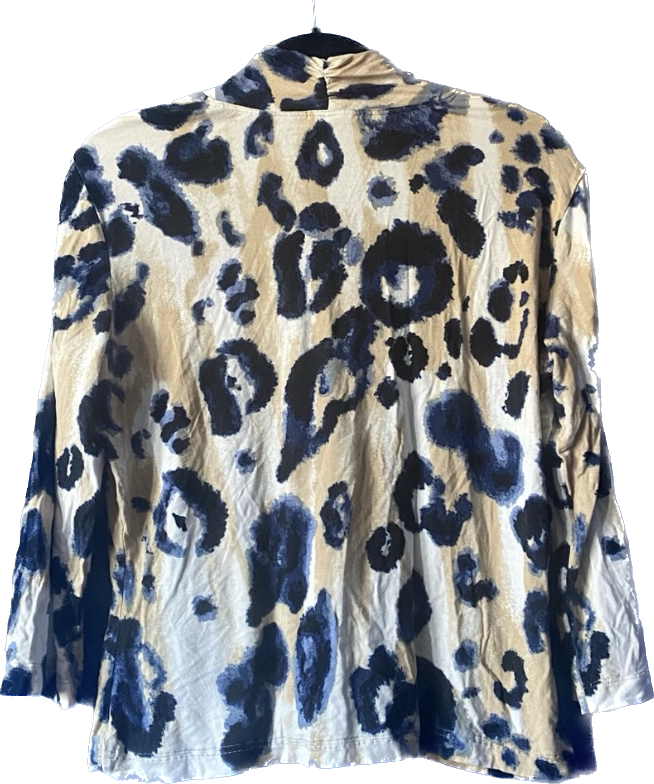 St. John Navy Blue & Cream Leopard Print Top (L)