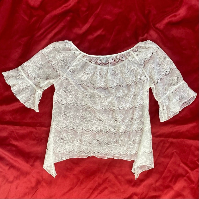 Ivory White Sheer Lace Bell Sleeve Top (Petite Large)