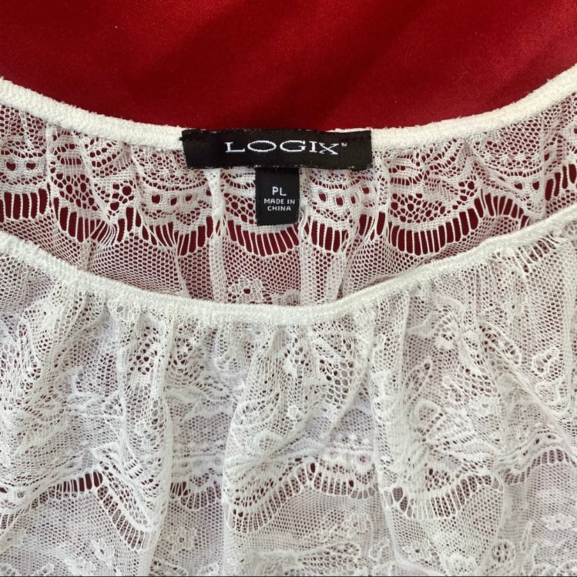 Ivory White Sheer Lace Bell Sleeve Top (Petite Large)