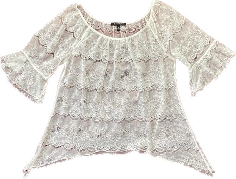 Ivory White Sheer Lace Bell Sleeve Top (Petite Large)