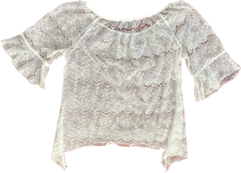 Ivory White Sheer Lace Bell Sleeve Top (Petite Large)