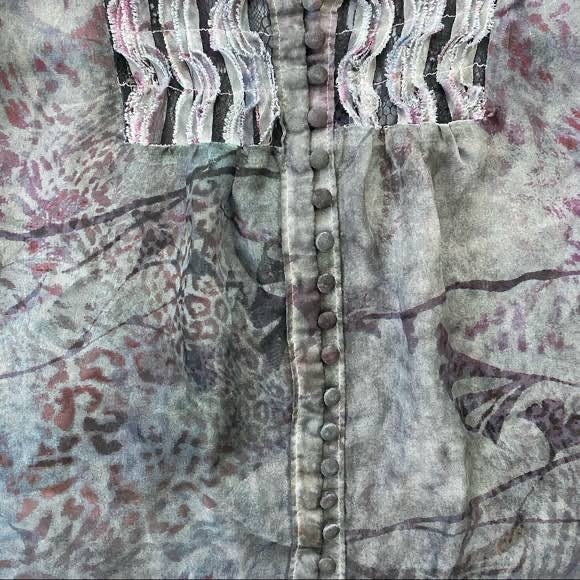 Pastel Purple Cheetah Print Ruffle Bib Blouse (Petite Large)