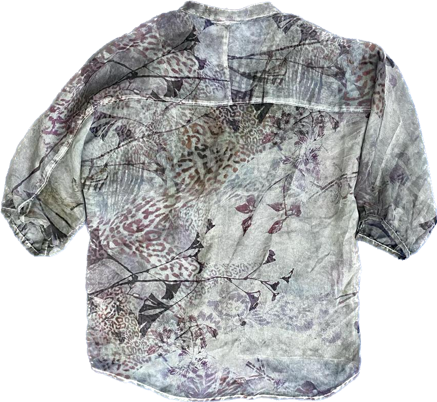 Pastel Purple Cheetah Print Ruffle Bib Blouse (Petite Large)