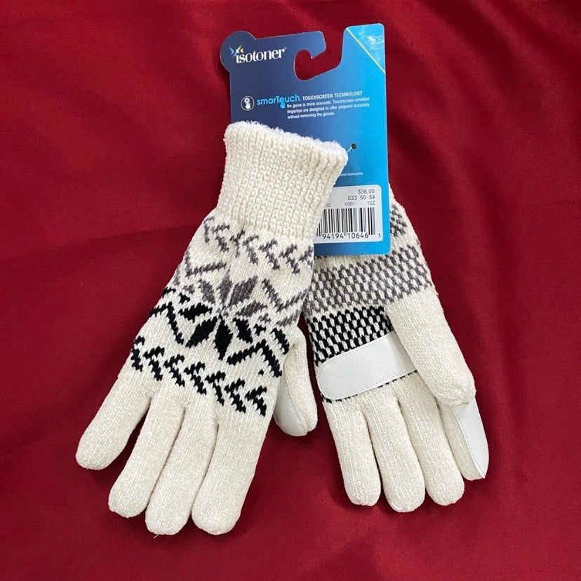 NWT Isotoner Ivory Fair Isle Knit Winter Gloves