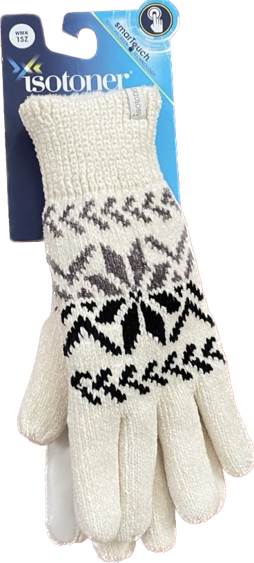 NWT Isotoner Ivory Fair Isle Knit Winter Gloves