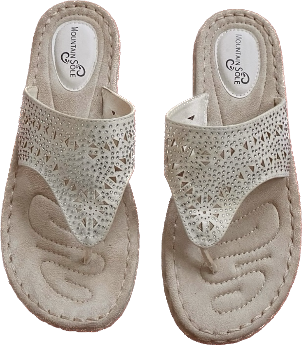 Mountain Sole White Rhinestone Studded Bling Thong Wedge Sandals (Size 9)