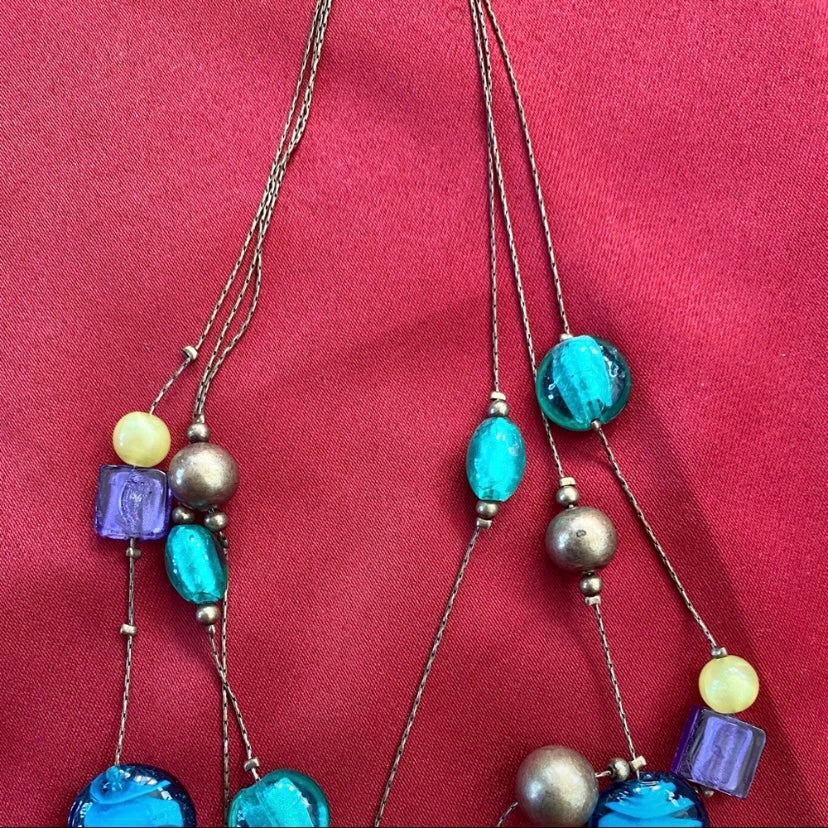 Abstract Blue/Green/Purple Planetary Illusion Beaded Necklace