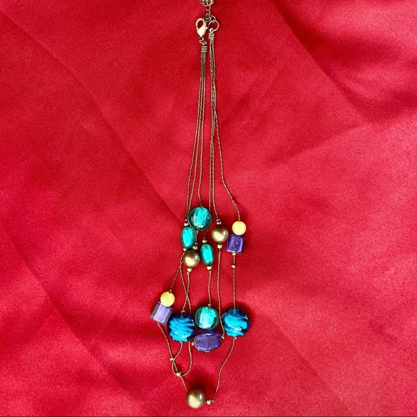Abstract Blue/Green/Purple Planetary Illusion Beaded Necklace