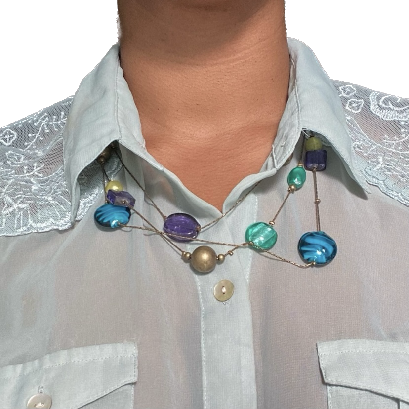 Abstract Blue/Green/Purple Planetary Illusion Beaded Necklace
