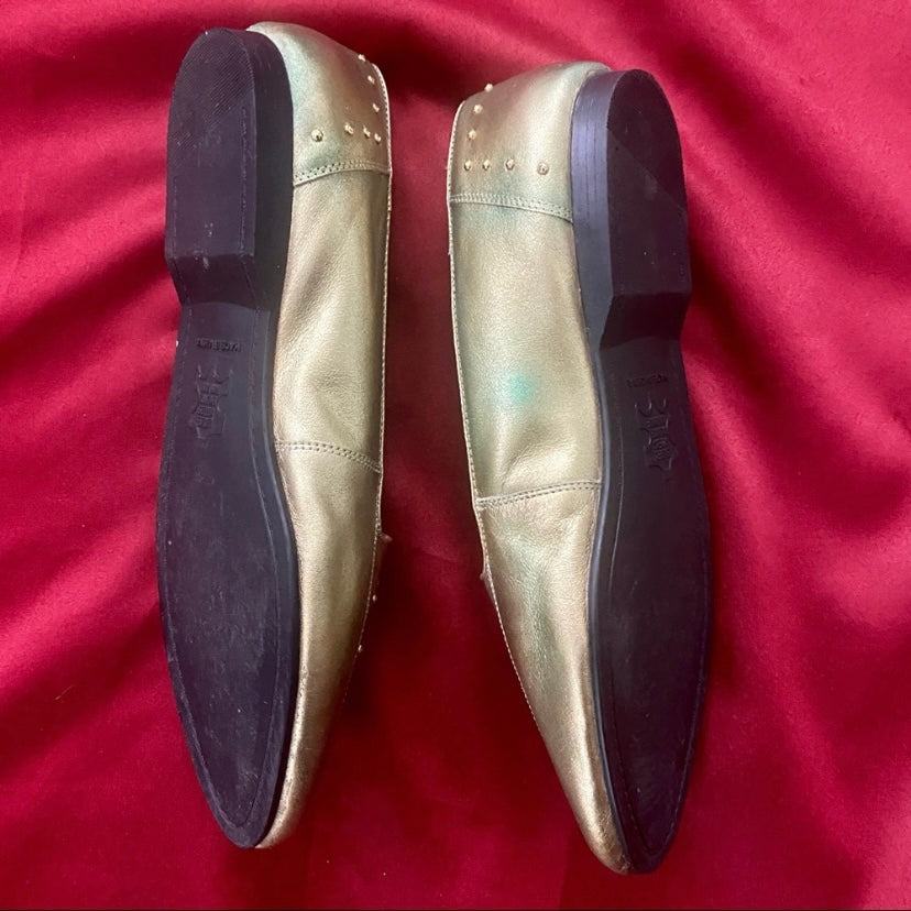 G. Wiz Emmy Gold/Green Shimmery Leather Studded Women’s Driving Flats (8.5 M)