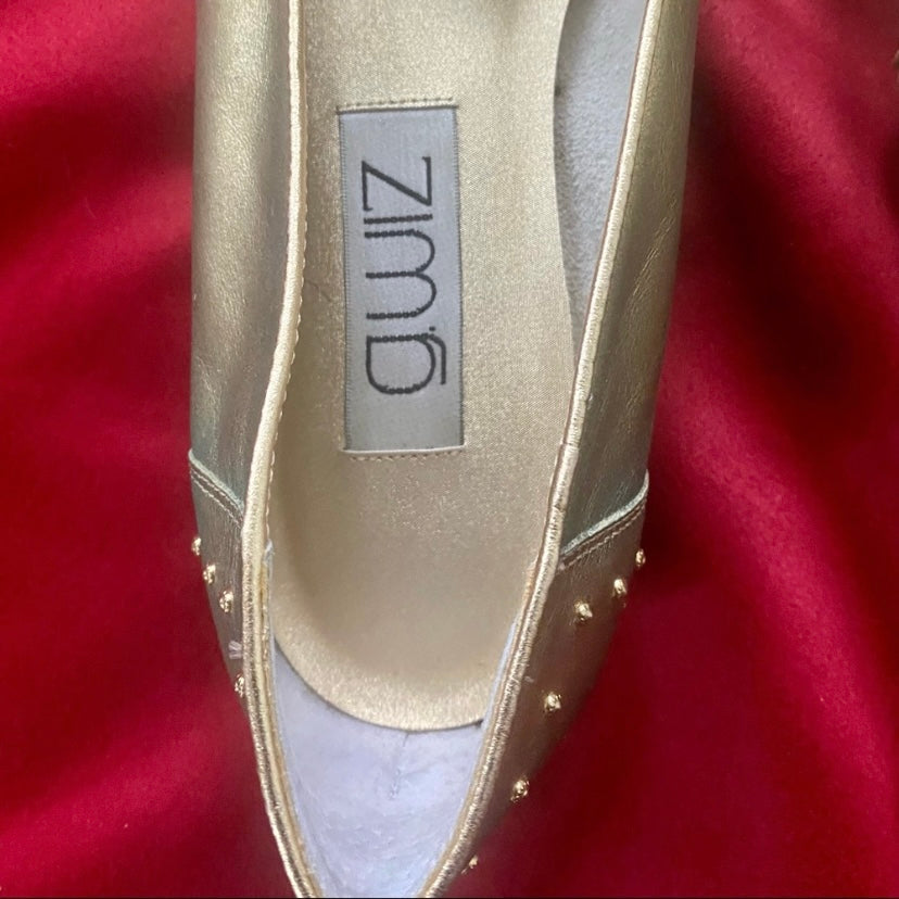 G. Wiz Emmy Gold/Green Shimmery Leather Studded Women’s Driving Flats (8.5 M)