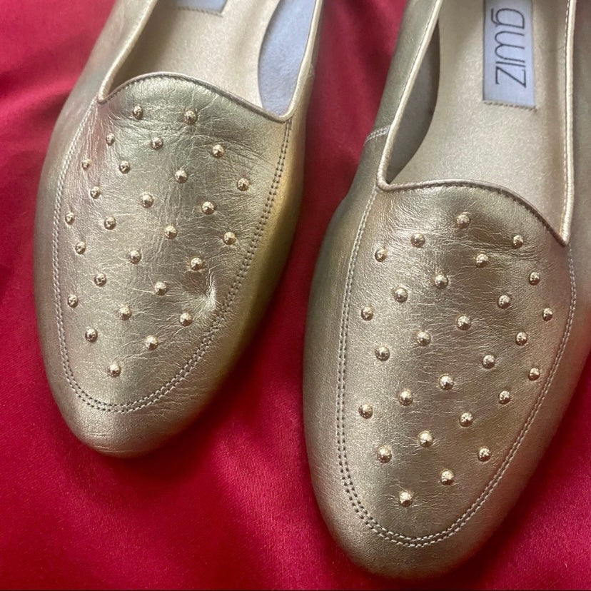 G. Wiz Emmy Gold/Green Shimmery Leather Studded Women’s Driving Flats (8.5 M)
