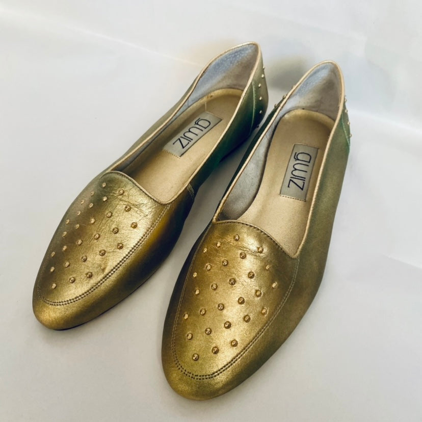 G. Wiz Emmy Gold/Green Shimmery Leather Studded Women’s Driving Flats (8.5 M)