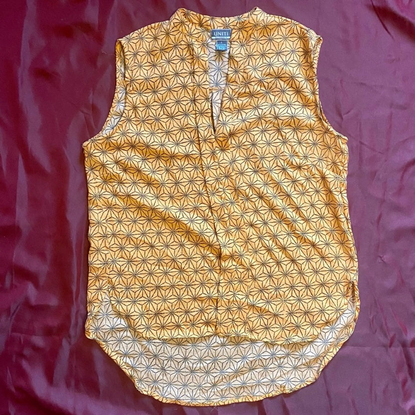 Geometric Pastel Orange and Black Sleeveless Top (L)