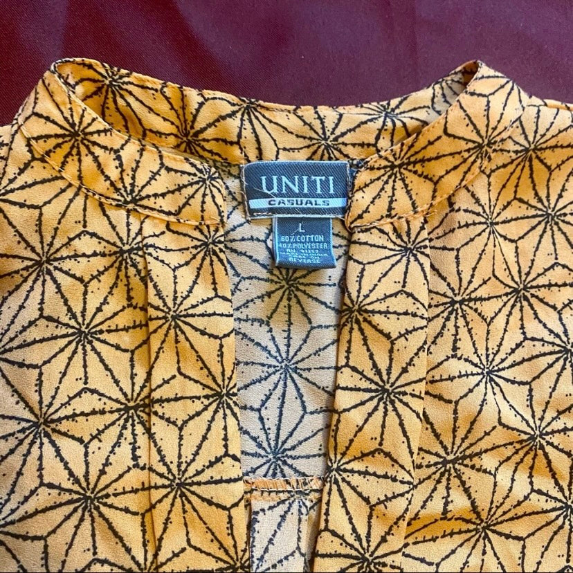 Geometric Pastel Orange and Black Sleeveless Top (L)
