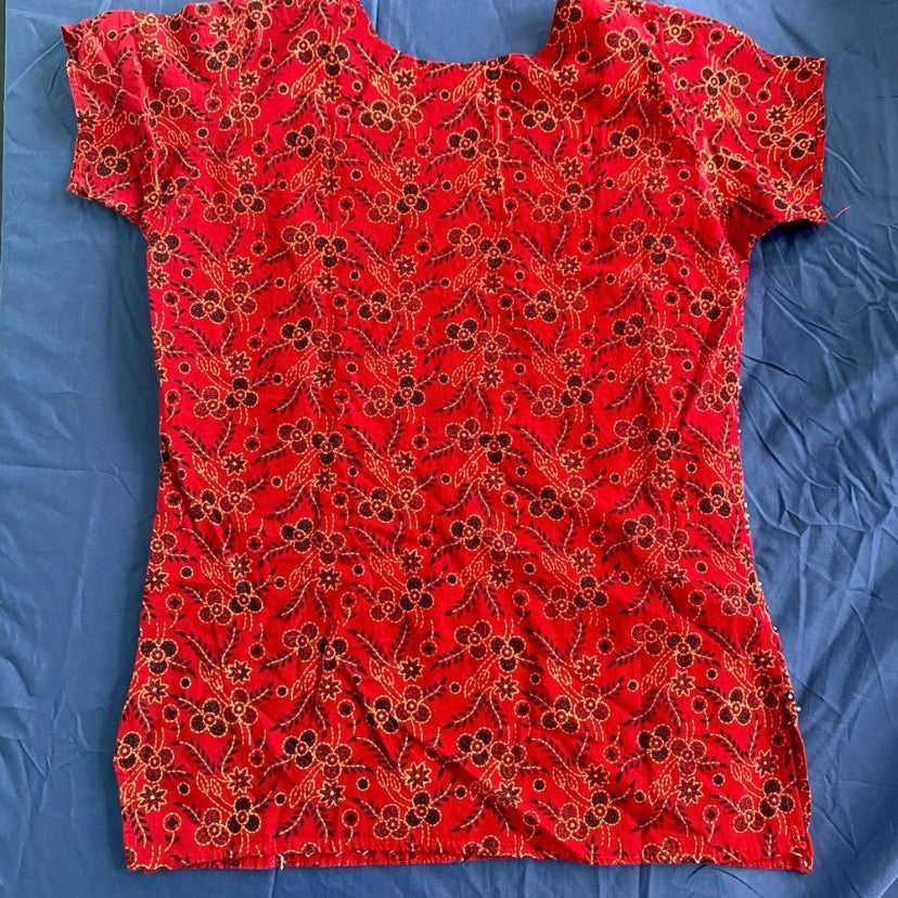 Handmade Vintage Red Black & White Embroidered Top (M)