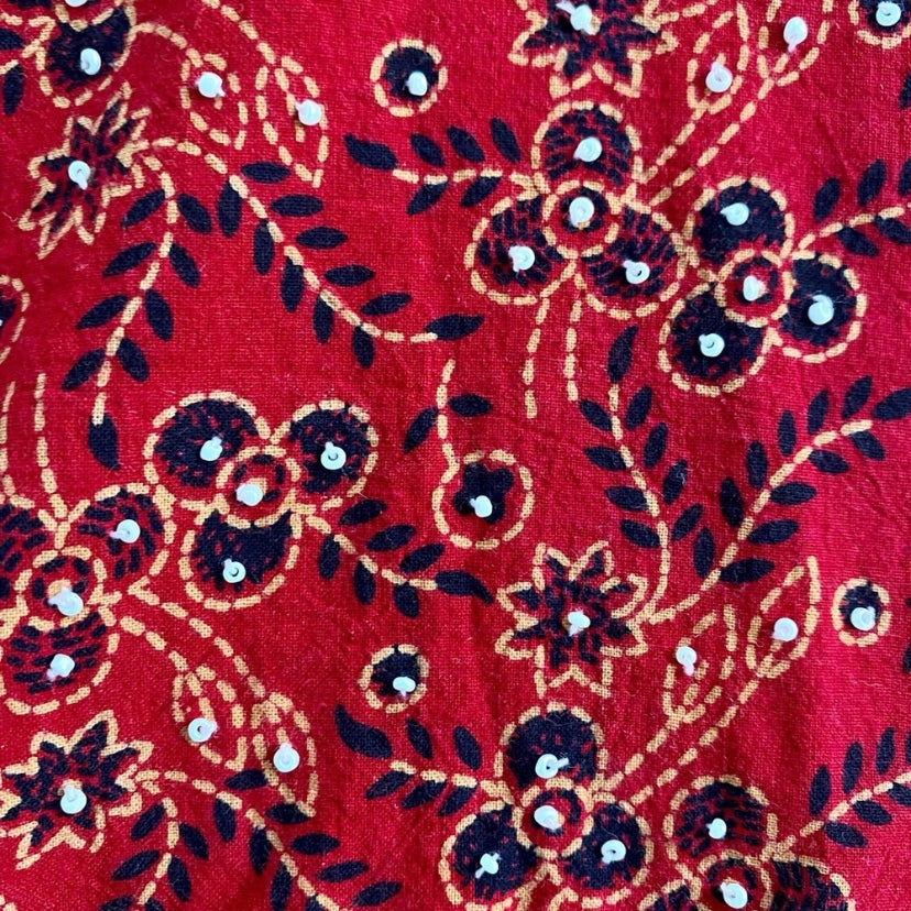 Handmade Vintage Red Black & White Embroidered Top (M)