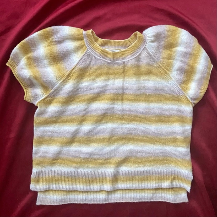 Goldenrod Yellow Striped Puffed Sleeve Knit Shirt (L)