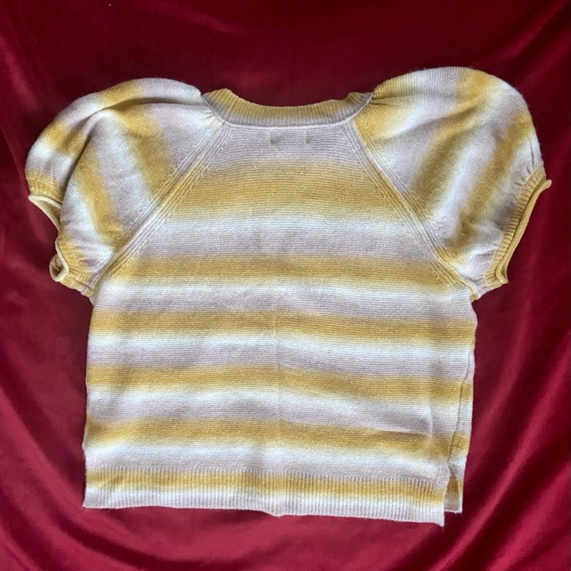 Goldenrod Yellow Striped Puffed Sleeve Knit Shirt (L)