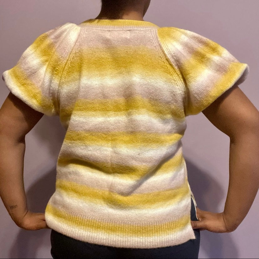 Goldenrod Yellow Striped Puffed Sleeve Knit Shirt (L)