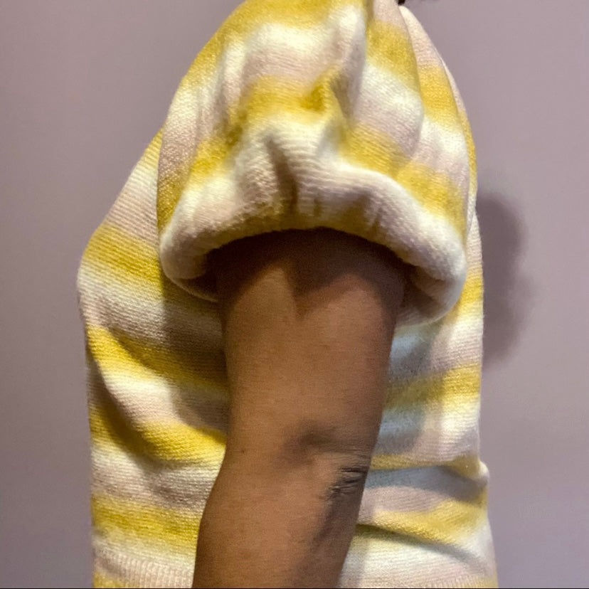 Goldenrod Yellow Striped Puffed Sleeve Knit Shirt (L)