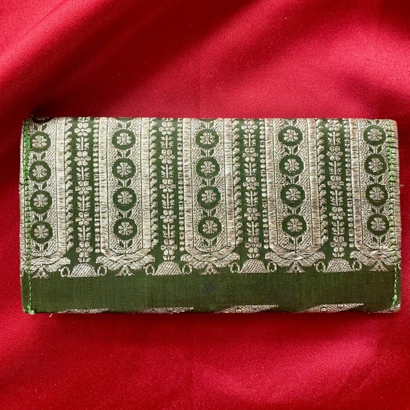 Vintage Green & Gold Embroidered Brocade Satin-Lined Wallet