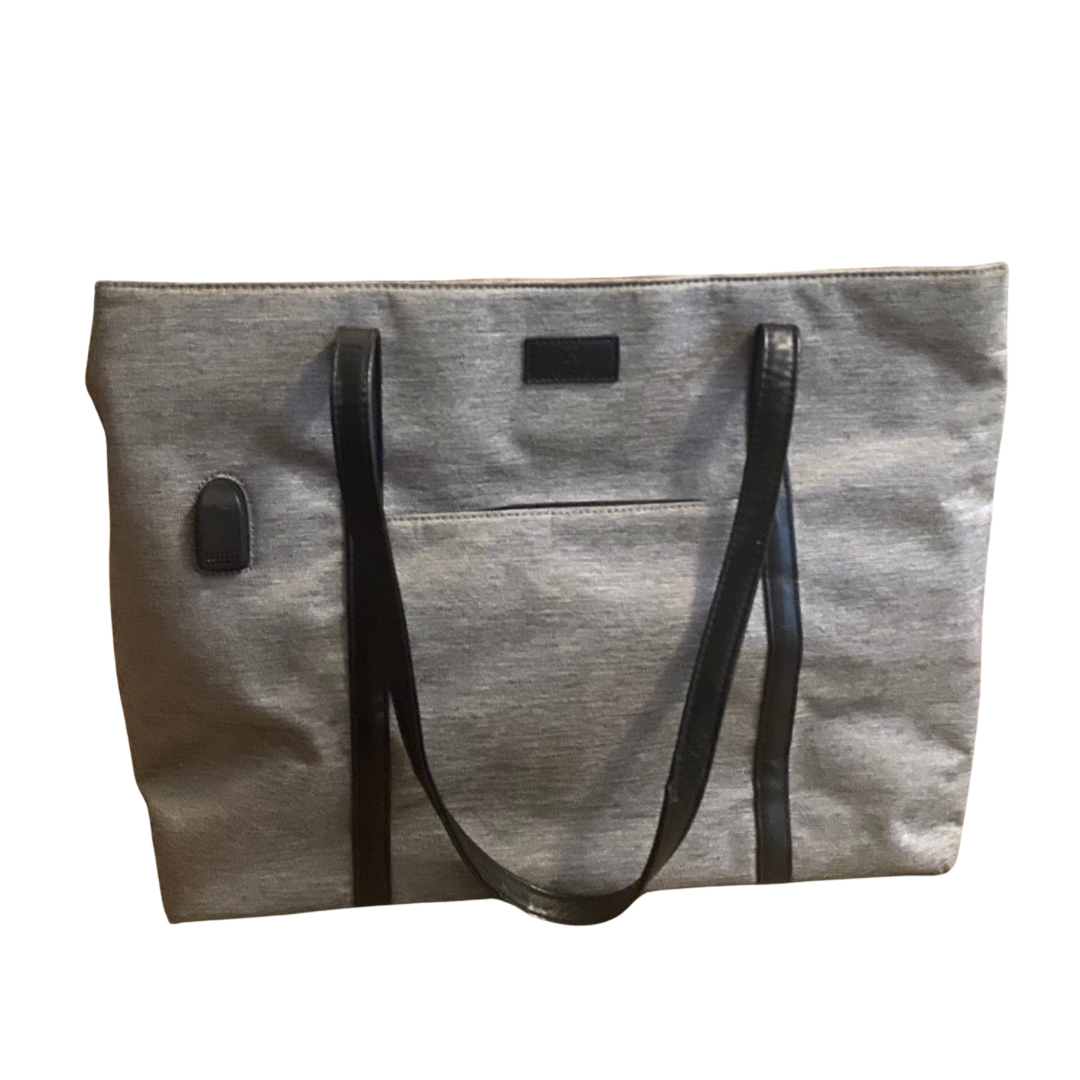 Large Grey Canvas and Black Pleather Laptop/ Work Tote Bag with Detachable Pouch
