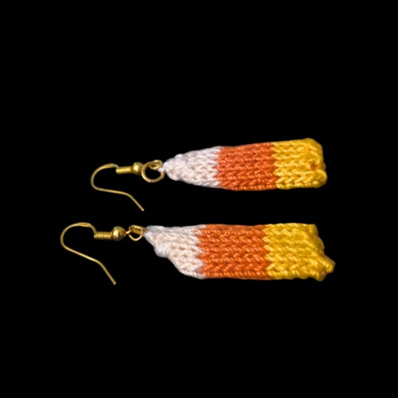 Candy Corn Handknit Cotton Earrings